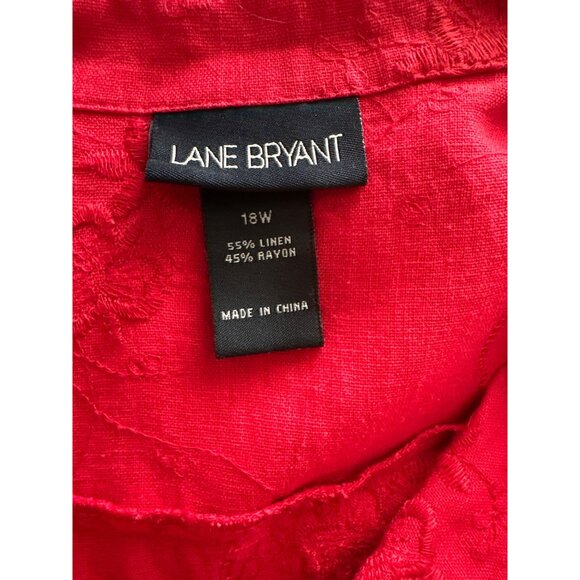 Lane Bryant Red Retro Shirt Dress Linen Rayon Red Red Embroidery Unlined 18W - Picture 7 of 7